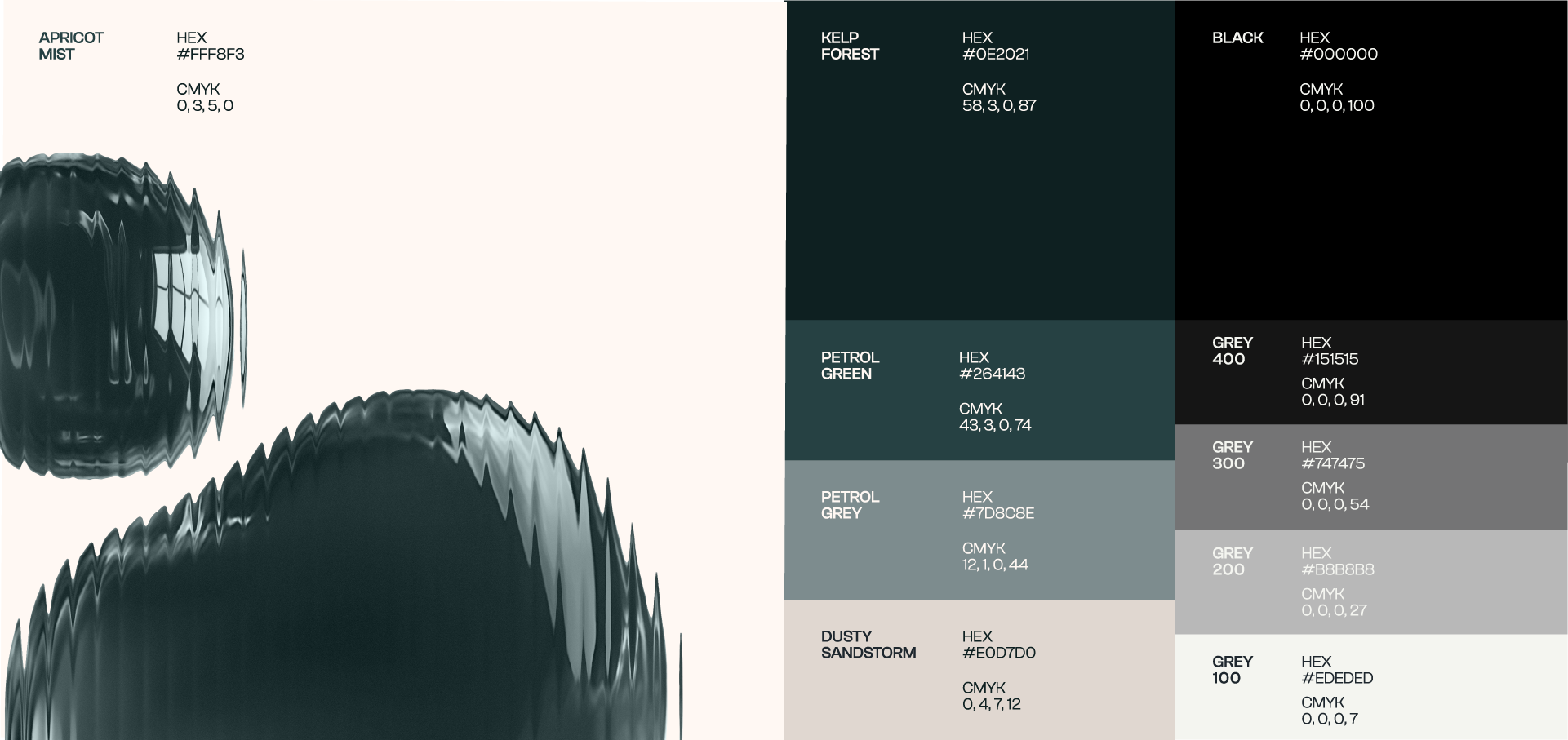 IVYH brand guideline spread with wireframe pattern and colour swatches